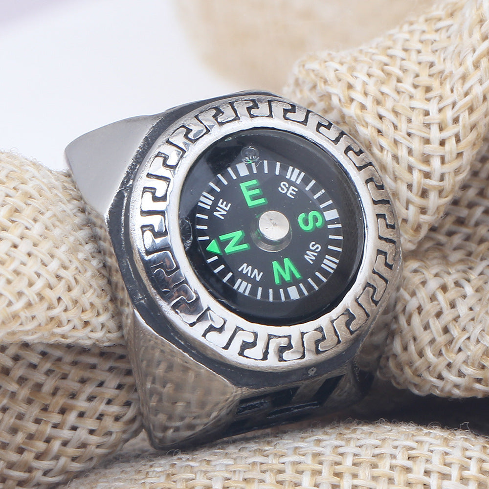 Personalized Men's EDC Peripheral Compass Titanium Steel Ring