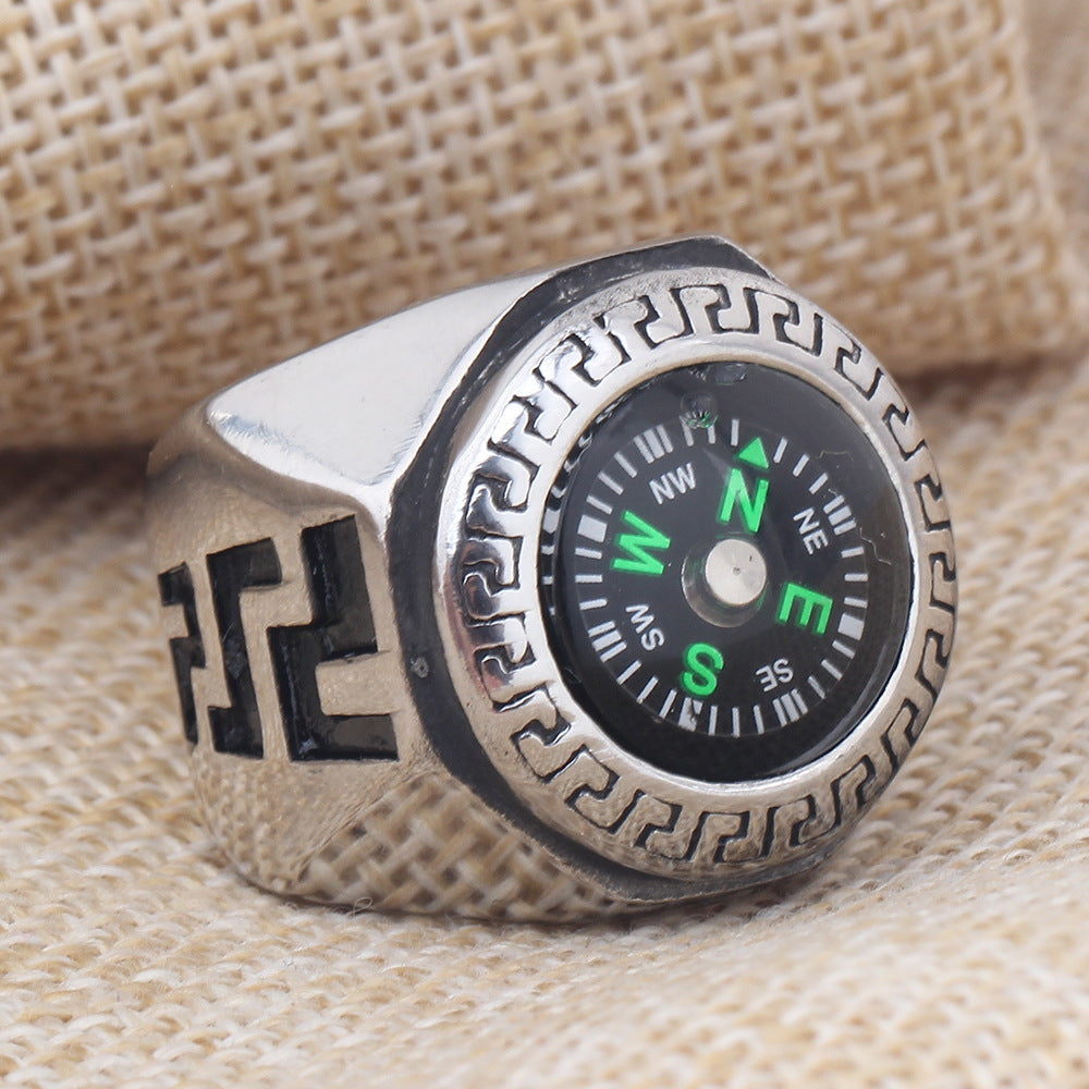 Personalized Men's EDC Peripheral Compass Titanium Steel Ring