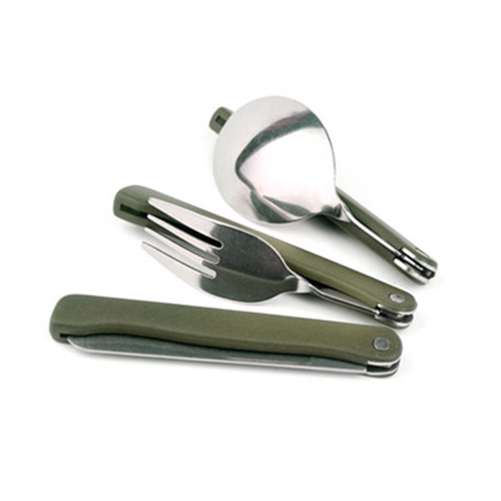 Portable Army Green Folding Cutlery Set With Pouch Cooking