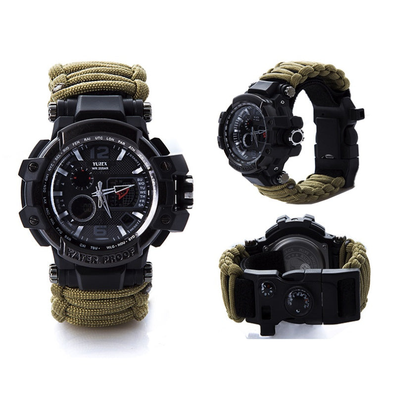 War wolf 2 mechanic outdoor survival survival bracelet life-saving multi-function knife buckle umbrella rope watch waterproof compass