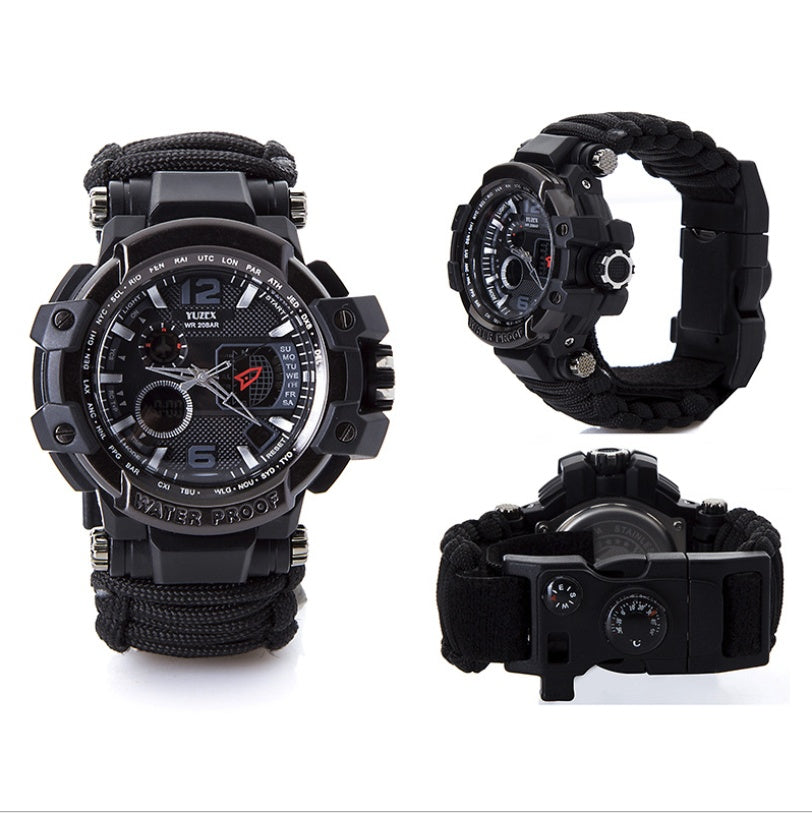 War wolf 2 mechanic outdoor survival survival bracelet life-saving multi-function knife buckle umbrella rope watch waterproof compass