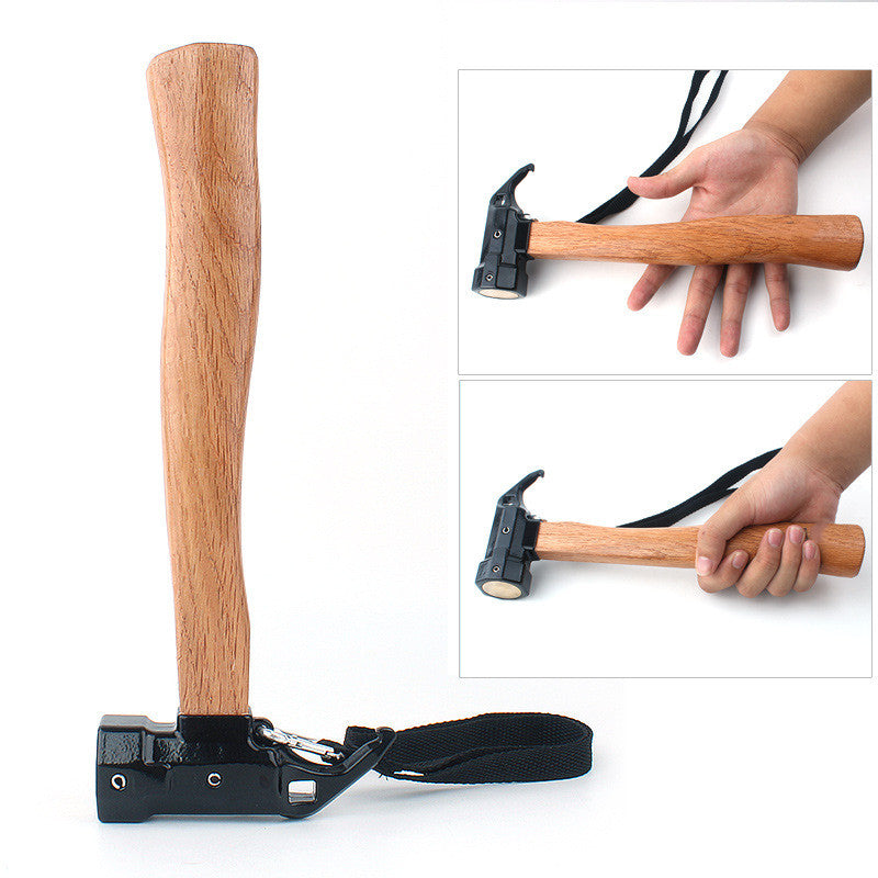 Hammer Copper Outdoor Tent With Wooden Handle Anti-slip Rope Brass Camping Hammer for Pulling Tent Nail Peg Survival Tool