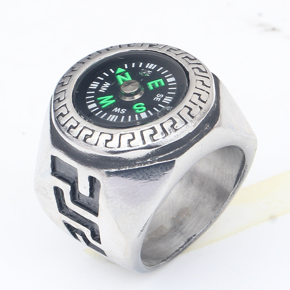 Personalized Men's EDC Peripheral Compass Titanium Steel Ring