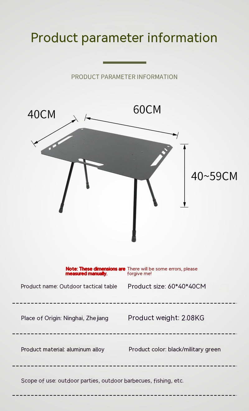 Outdoor Camping Blackened Aluminum Plate Folding Table - EDC Italia