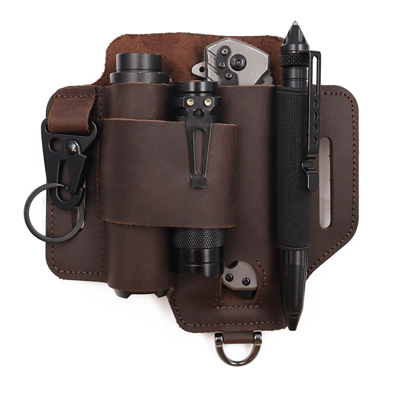 EDC Tactical Tool Leather Sheath Field Survival Storage Waist Bag