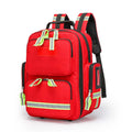 Large capacity first aid kits in red waterproof backpack with multiple pockets for emergency and medical supplies.