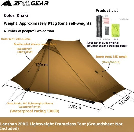 Outdoor Camping Hiking Crossing Ultralight Pole-free Pyramid Double-person Tent - EDC Italia