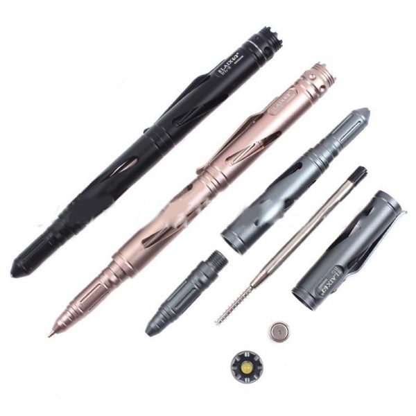 Tungsten Steel Tactical Defense Pen With LED Flashlight