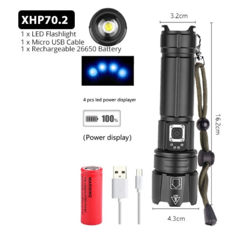 New Glare Flashlight USB Charging Power Display Zoom Glare Flashlight