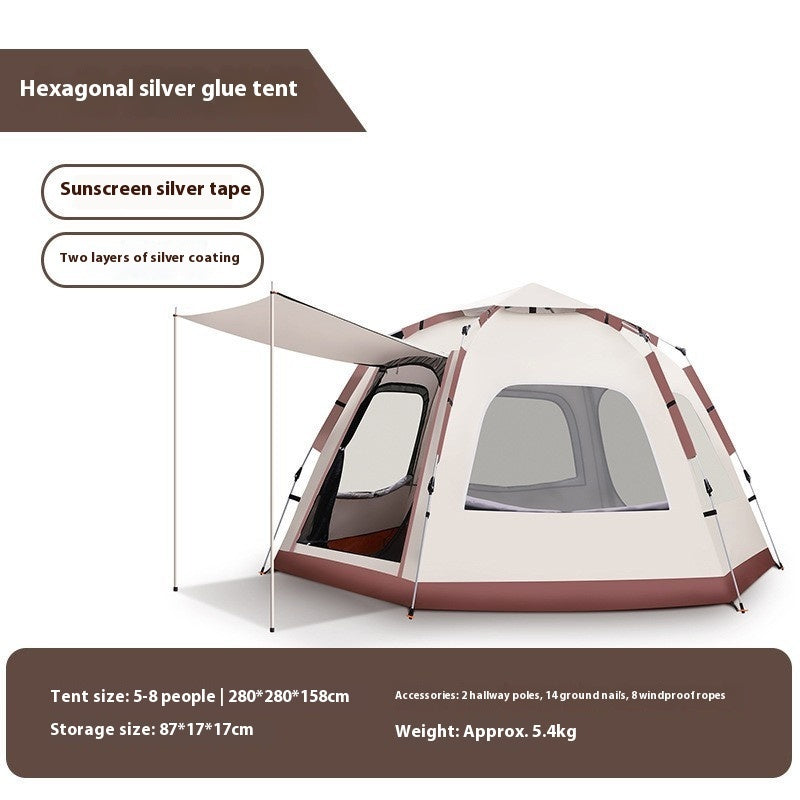 Outdoor Camping Camping Beige Khaki Large Hexagonal Tent Windproof Waterproof Anti Mosquito - EDC Italia