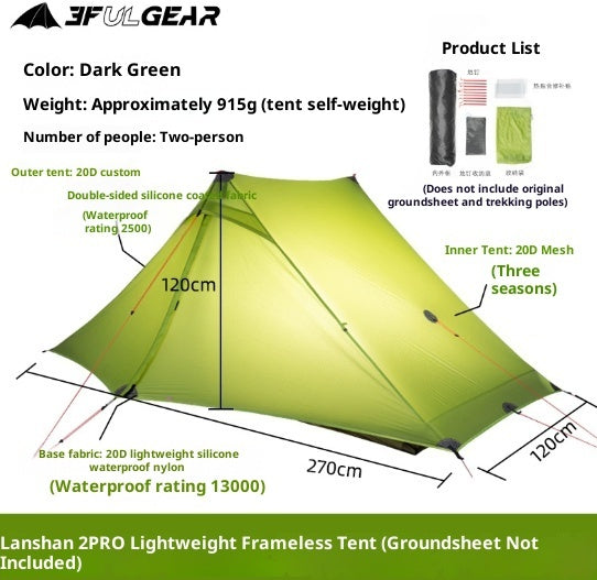 Outdoor Camping Hiking Crossing Ultralight Pole-free Pyramid Double-person Tent - EDC Italia