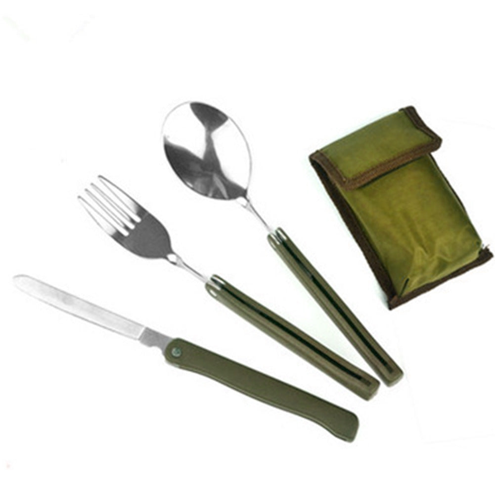 Portable Army Green Folding Cutlery Set With Pouch Cooking