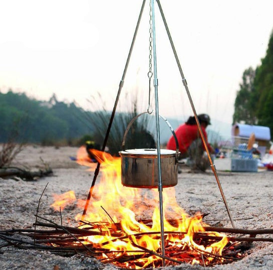 Compatible with Apple, Camping outdoor campfire tripod hanging pot picnic fire bracket aluminum alloy tripod camping supplies - EDC Italia