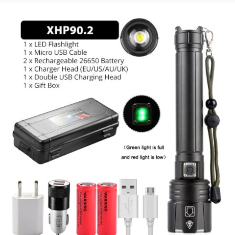 New Glare Flashlight USB Charging Power Display Zoom Glare Flashlight