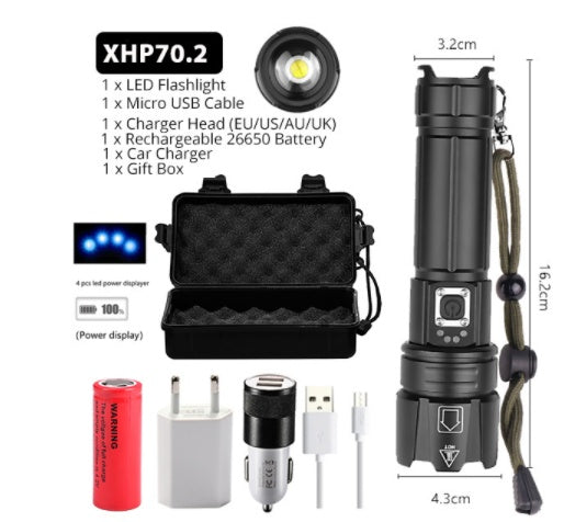 New Glare Flashlight USB Charging Power Display Zoom Glare Flashlight