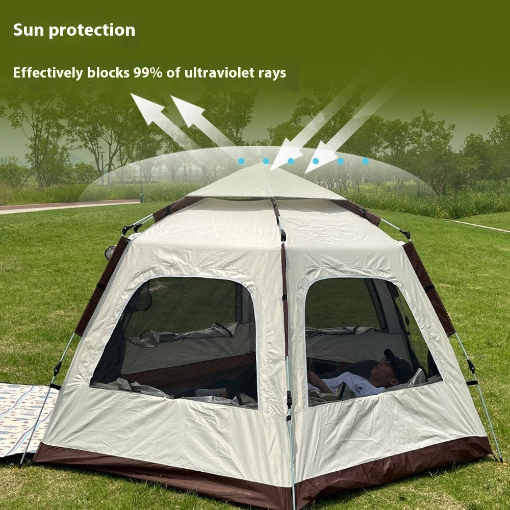 Outdoor Camping Camping Beige Khaki Large Hexagonal Tent Windproof Waterproof Anti Mosquito - EDC Italia