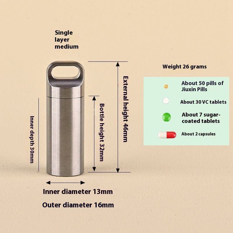 Mini Waterproof Capsule Seal Bottle Stainless Steel Outdoor Survival Pill Box Container Capsule Pill Bottle Tank