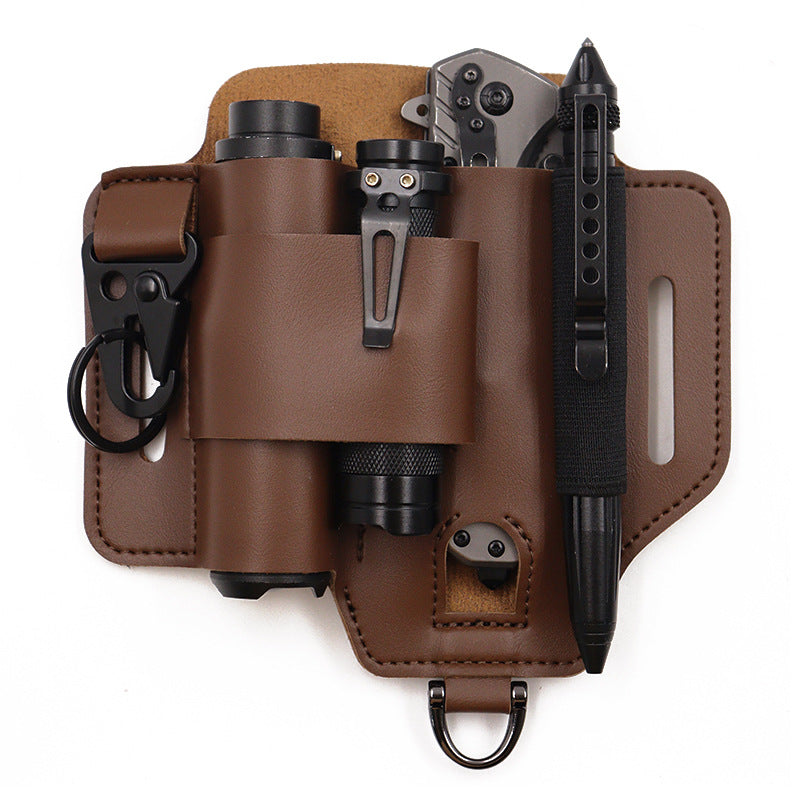 EDC Tactical Tool Leather Sheath Field Survival Storage Waist Bag