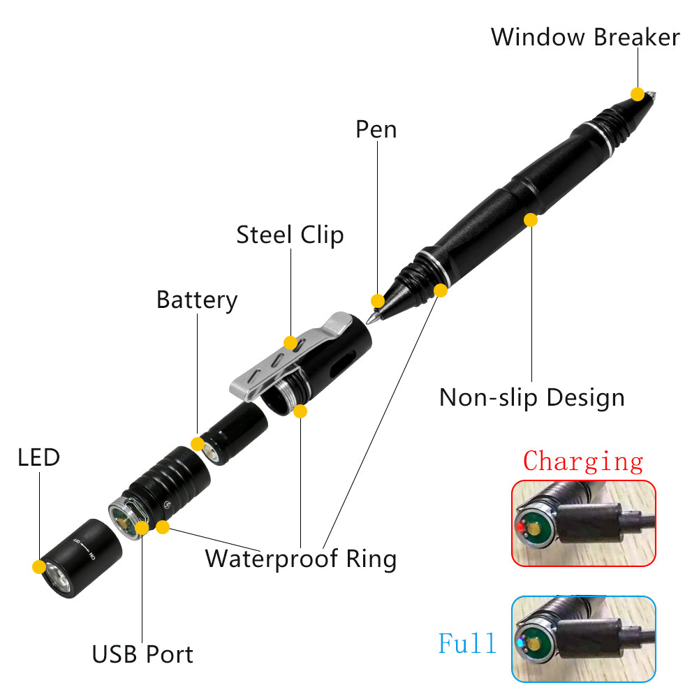 3 In 1 Multifunctional Tactical Penlight USB Rechargeable Flashlight