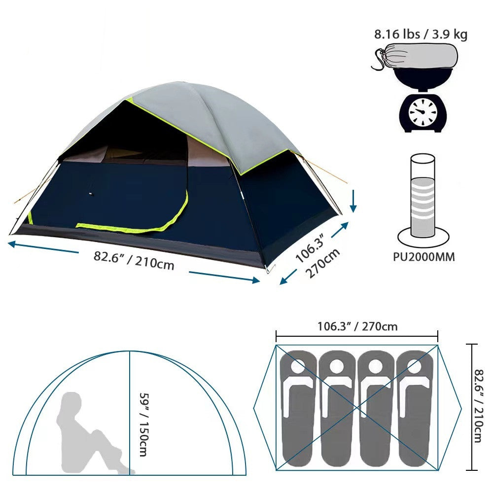4 Person Black Coated Darkroom Tent For Camping Family Backpacking Tents - EDC Italia