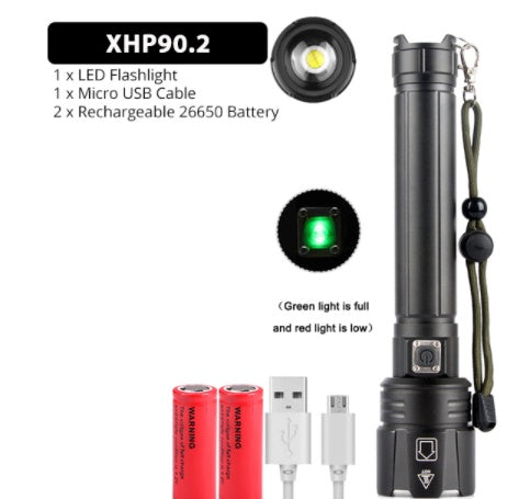 New Glare Flashlight USB Charging Power Display Zoom Glare Flashlight