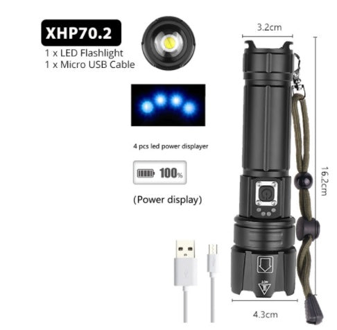 New Glare Flashlight USB Charging Power Display Zoom Glare Flashlight