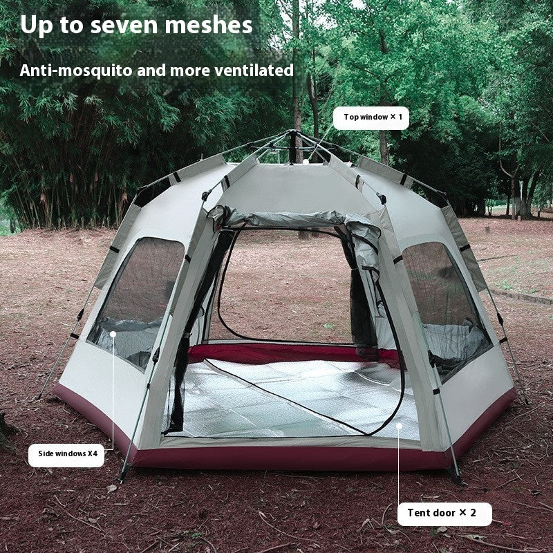 Outdoor Camping Camping Beige Khaki Large Hexagonal Tent Windproof Waterproof Anti Mosquito - EDC Italia